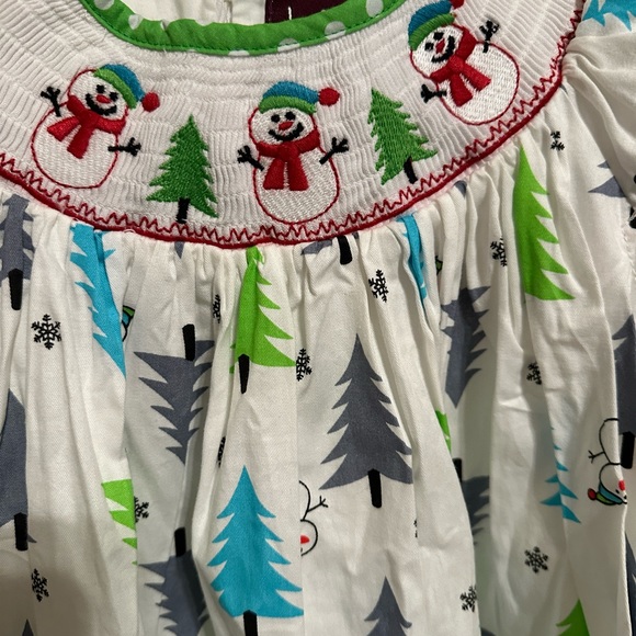 Lil Cactus Girls 2T Smocked Snowman Bishop Dress - Picture 2 of 2